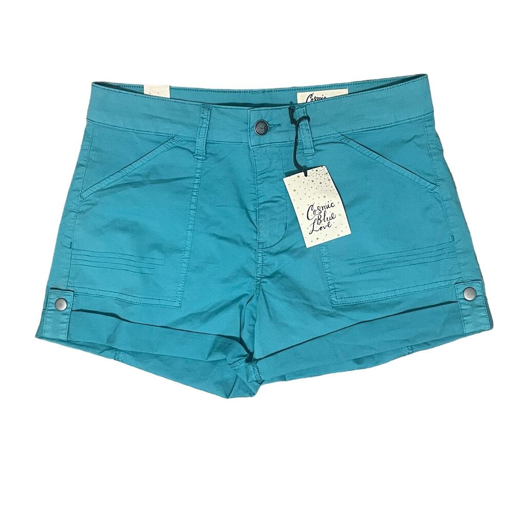 COSMIC BLUE LOVE ADJUSTABLE CUFF STRETCH SHORTS MERMAID‎ MAGIC BLUE SIZE 28 NWT